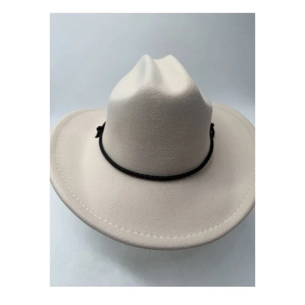 New Small Child Halloween Felt Sheriff Cowboy Hat w Gold Metal Tipped Chin Strap